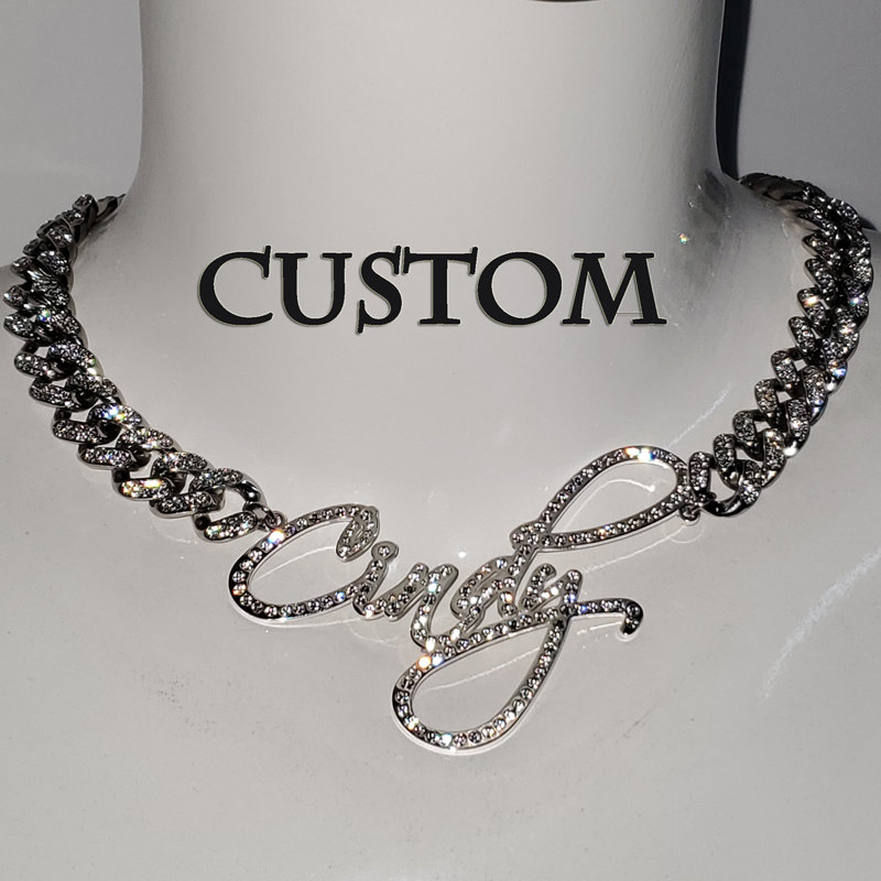 Iced Out Single Plated Nameplate Necklace Scarlett 