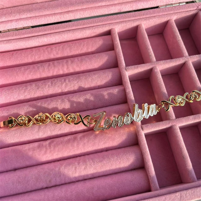 XO Chain Name Bracelet, Name Plate Brcacelet, Double Nameplate Bracelet ...