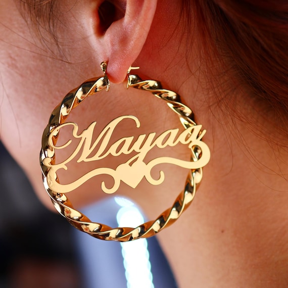 Custom Hoop Earrings,name Twist Hoop,personalized Name Earrings