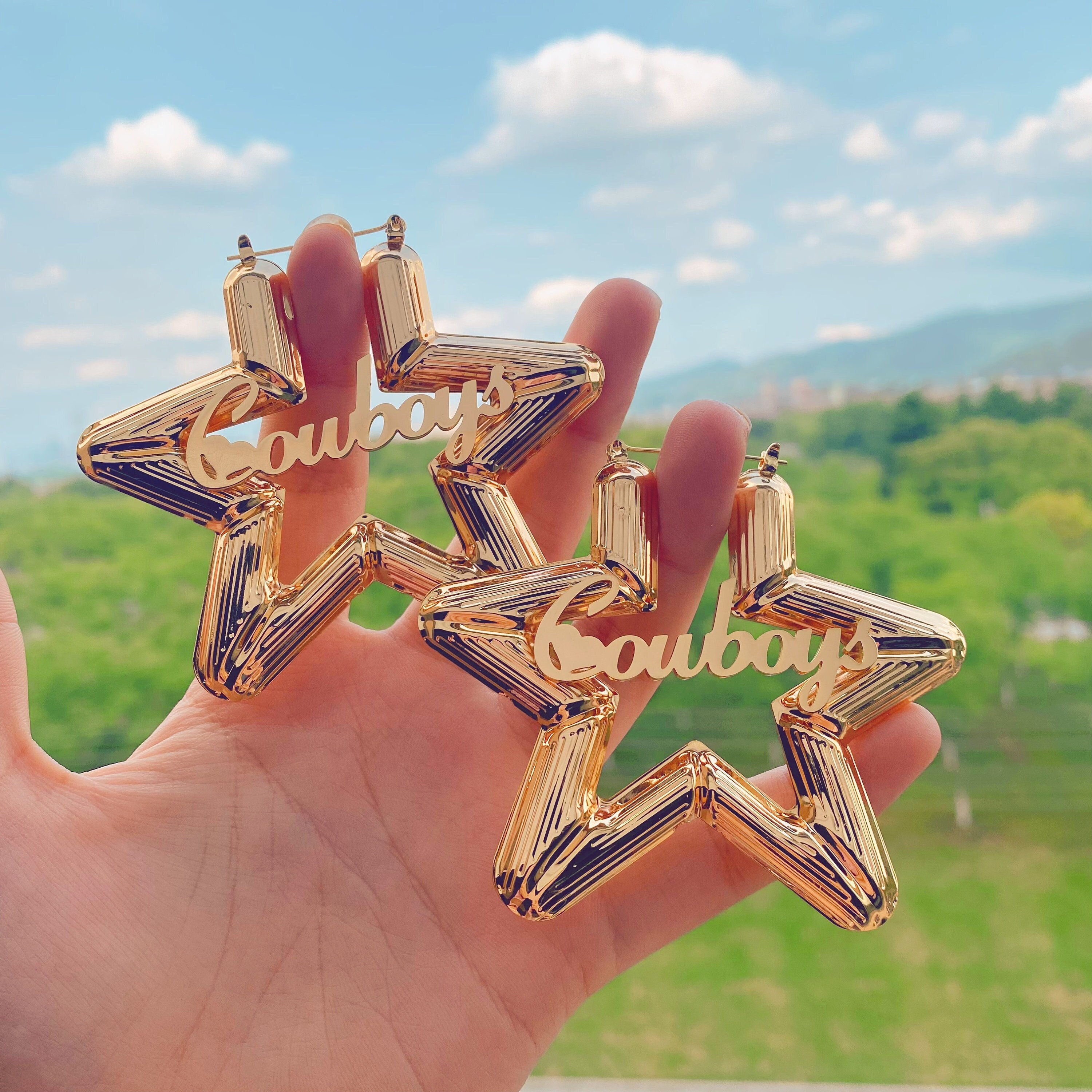 Gold Star Bamboo Earrings, Personalized Name Bamboo Star Earrings, Custom Name Bamboo Earrings, Hip Pop Earrings, Hoop Earrings Gift For Her