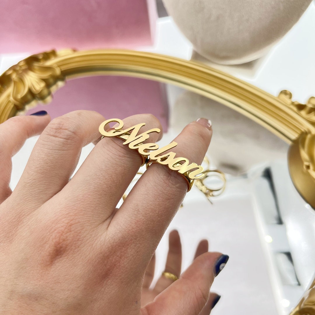 Anillo de dos dedos anillo de nombre personalizado anillo de dos dedos anillo de nombre personalizado regalo de anillo de nombre de mujer Etsy Espana
