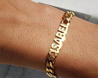 Custom 8mm Thick Cuban Name Bracelet, Blod Name Bracelet, Personalized Women Men Bracelet, Name Bracelet, Stainless Steel Barcelet