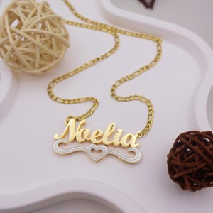 Custom Double Name Necklace With Hearts, Two Tone Name Necklace, Gold Name Necklace, Women Necklace, Nameplate Necklace, Custom Jewelry