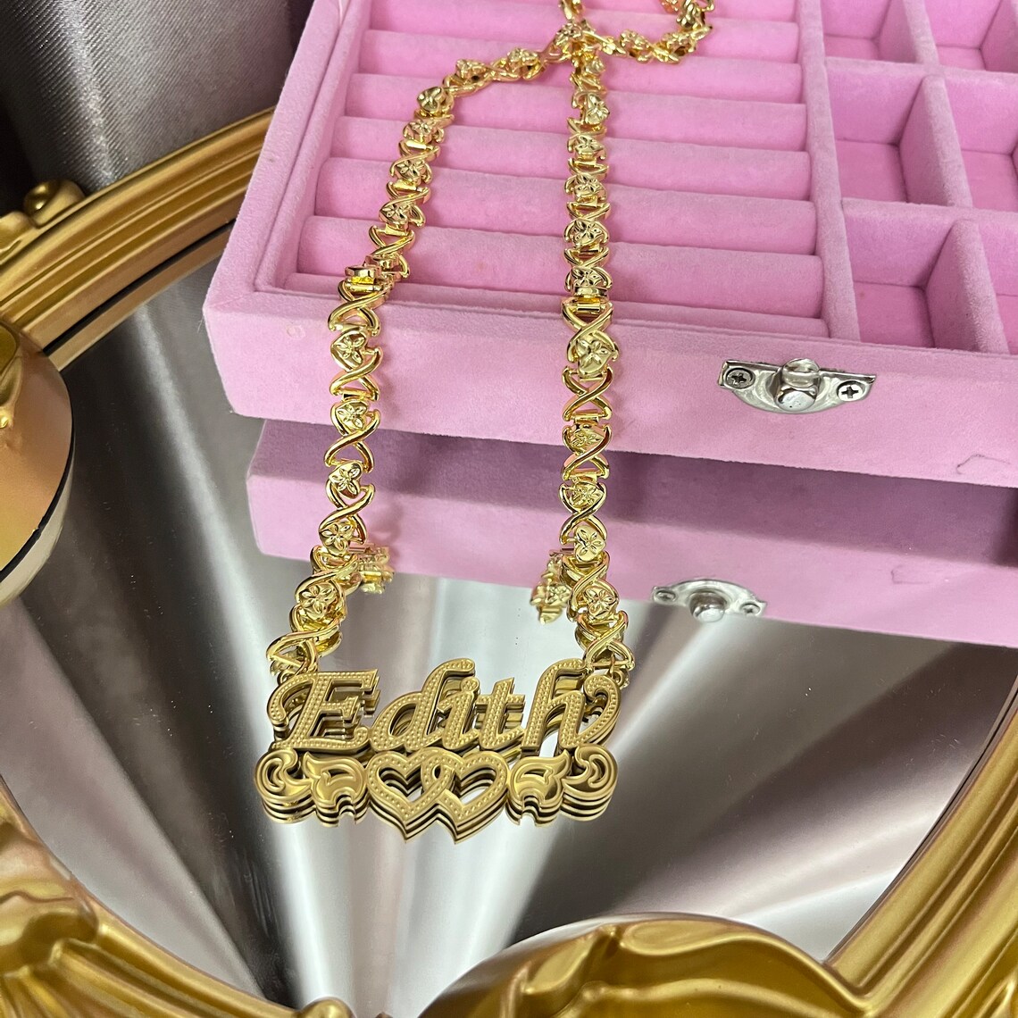 Custom Name Necklace, Gold Heart XO Chain, Personalized Jewelry - Etsy