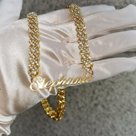 Custom Name Necklace, iced Out Cuban Name Necklace, Nameplate Necklace, Cuban Name Necklace, Personalized Necklace, Gold Name Necklace Women