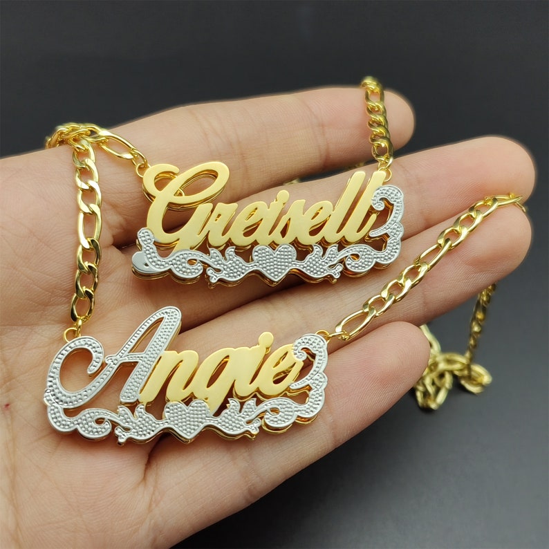 Two Tone Nameplate Necklace Double Plated Name Necklace Etsy