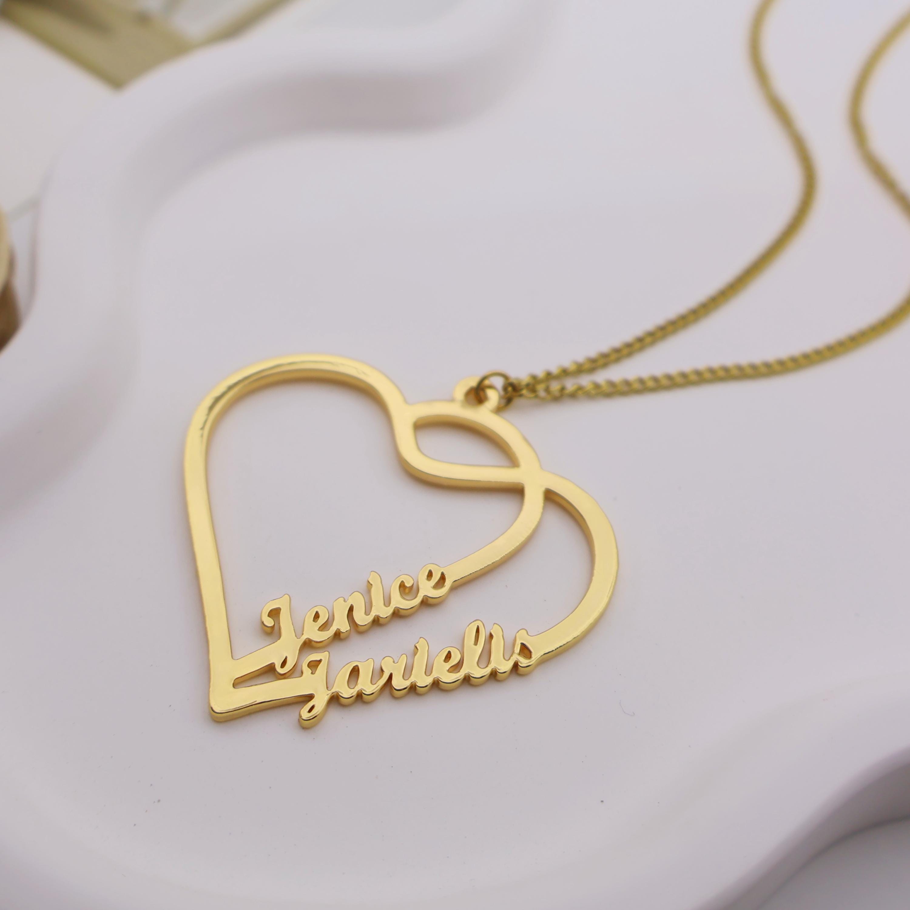 Custom Name Heart Pendant Necklace, Stainless Steel Script