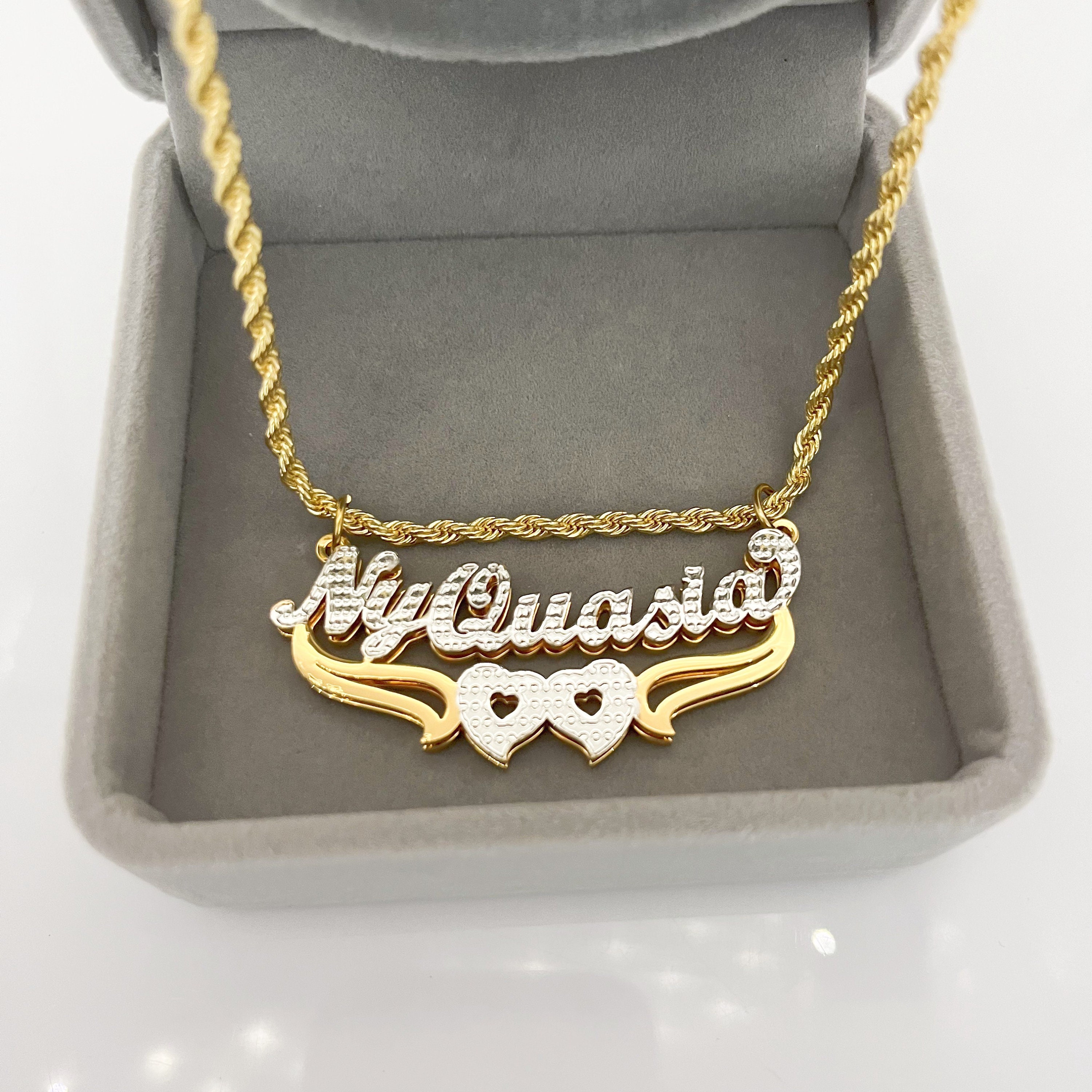 Two Tone Nameplate Necklace, Custom Double Plate Personalized