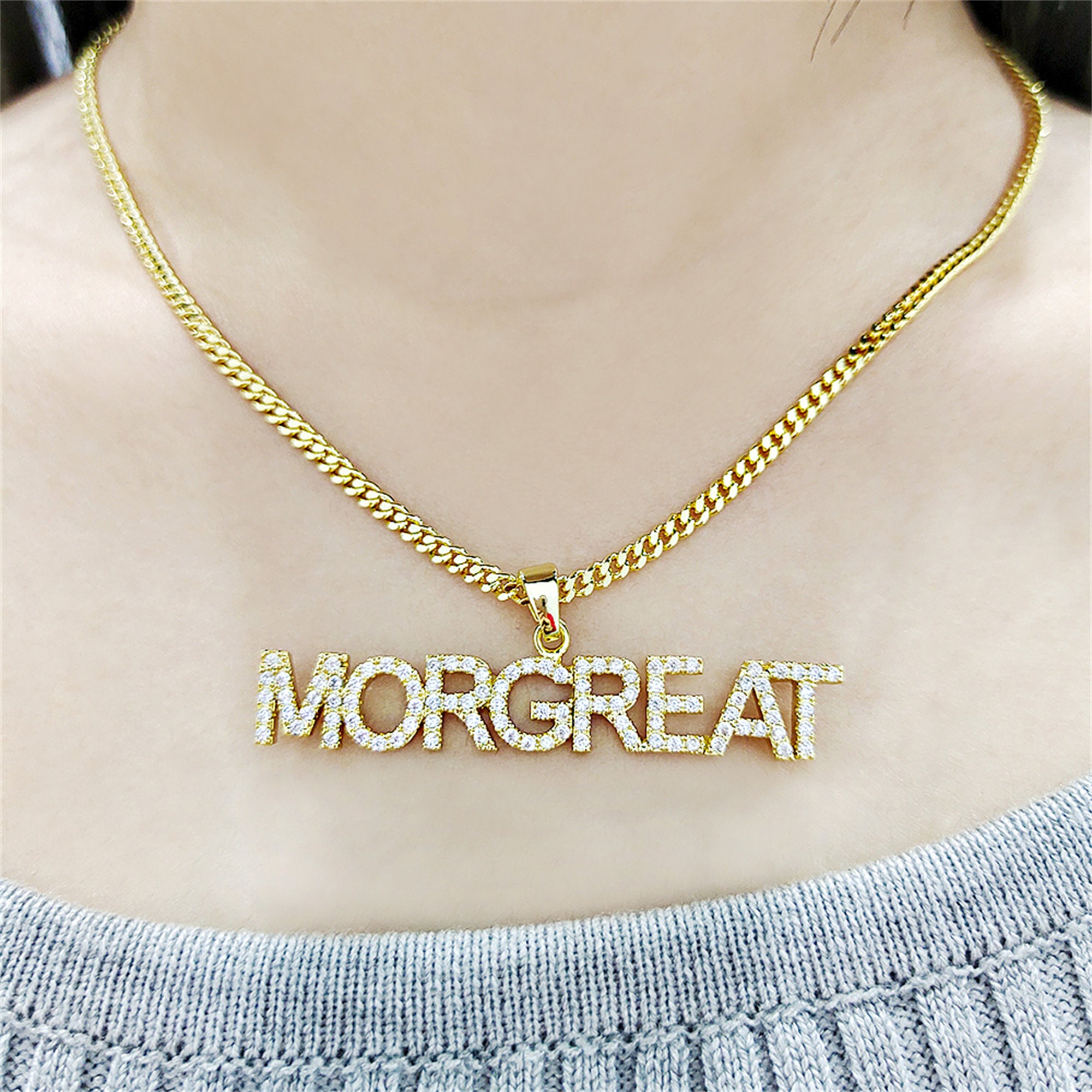 Custom Zirconia Name Necklace, Personalized Letter Pendant - Etsy