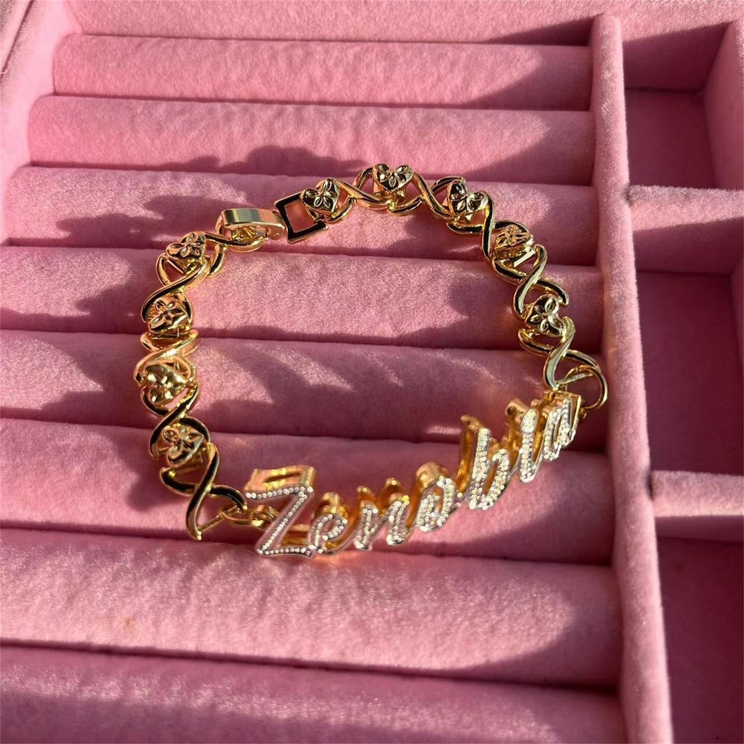 XO Chain Name Bracelet, Name Plate Brcacelet, Double Nameplate Bracelet