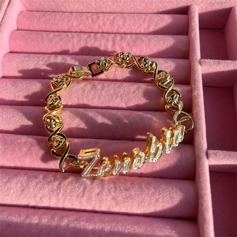 XO Chain Name Bracelet, Name Plate Brcacelet, Double Nameplate Bracelet ...