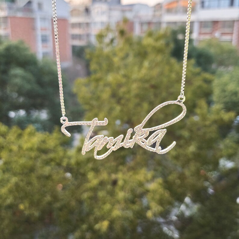 Handwrite Diamond Custom Crystal Name Necklace, Diamond Name Necklace, Handwriting Name ...