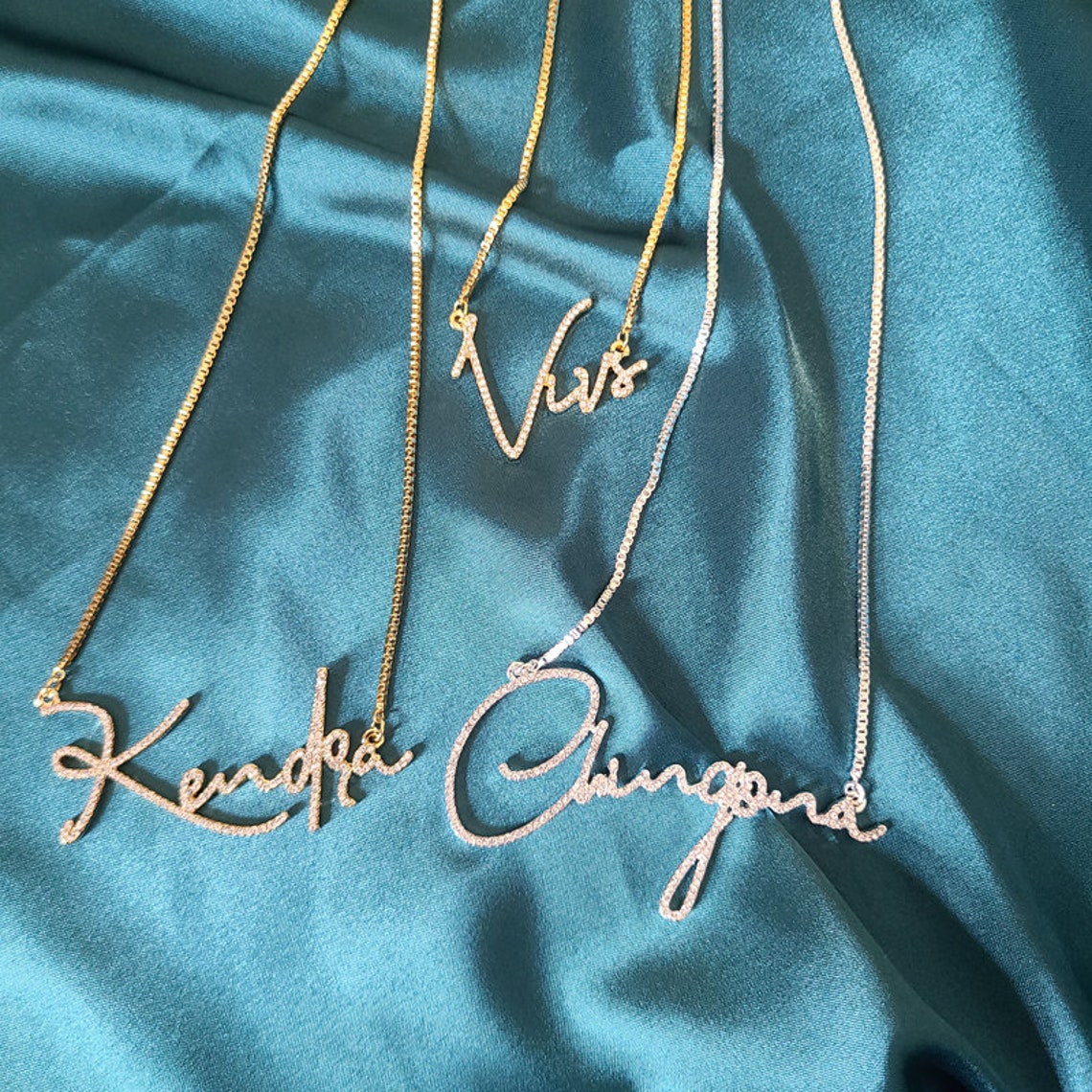 Custom Diamond Name Necklace, Personalized Crystal Script Jewelry - Etsy