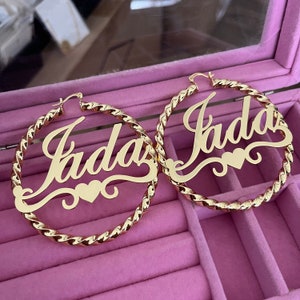 Custom Name Earrings, Name Earrings Hoops, Hoop Earrings Personalized, Nameplate Earrings, Twist Hoop Earrings, Name Earrings For Women Kids