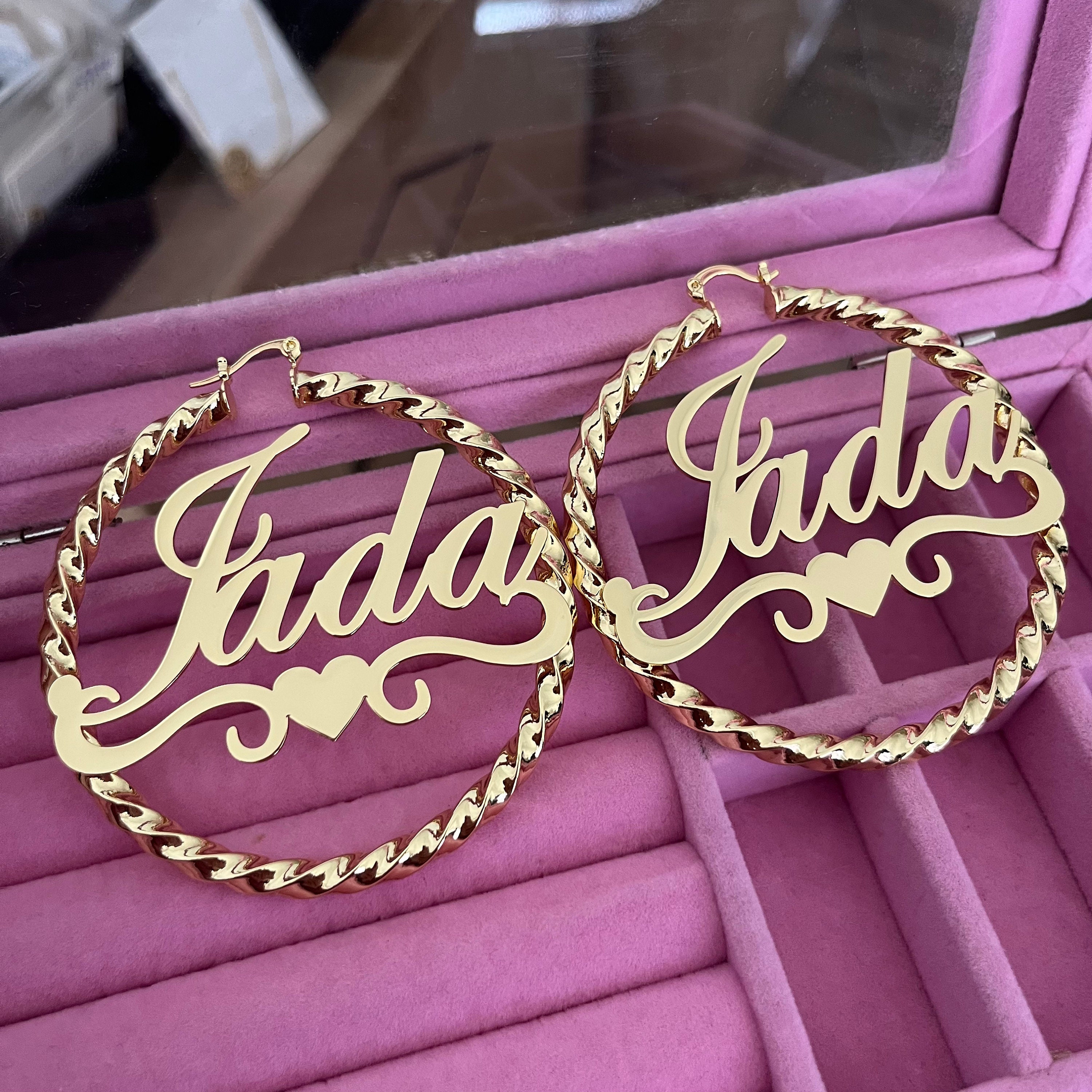 Custom Name Earrings, Name Earrings Hoops, Hoop Earrings Personalized, Nameplate Earrings, Twist Hoop Earrings, Name Earrings For Women Kids