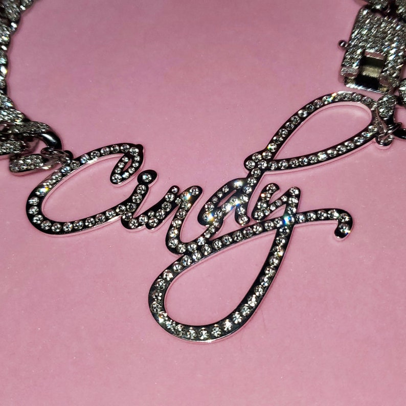 Custom Diamond Name Necklace Iced Out Cuban Chain Script Name Etsy