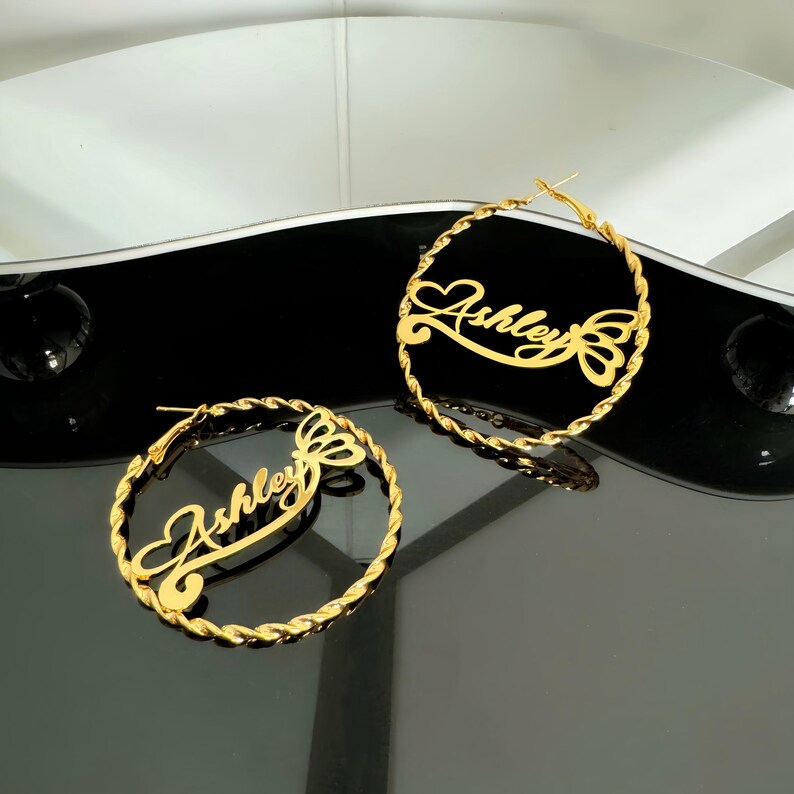 Custom Hoop Earrings, Name Hoop Earrings, Large Big Hoop Earrings, Kids