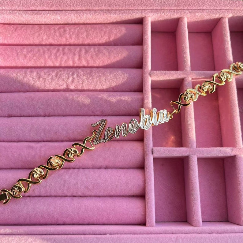 XO Chain Name Bracelet, Name Plate Brcacelet, Double Nameplate Bracelet ...