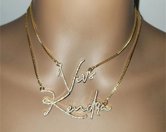 Script Diamond Name Necklace, Custom Name Necklace, Handwritten Name Necklace, Bling Name Necklace, Iced Name Jewelry, Personalized Necklace