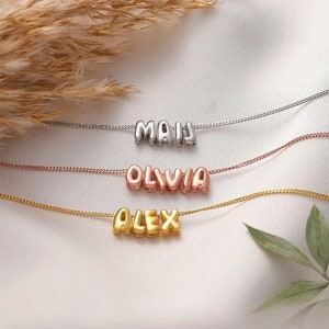 Collar con nombre de burbuja 3D personalizado, collar con nombre y letra 3D movible, collar con inicial de burbuja, collar con nombre de burbuja personalizado, joyería personalizada