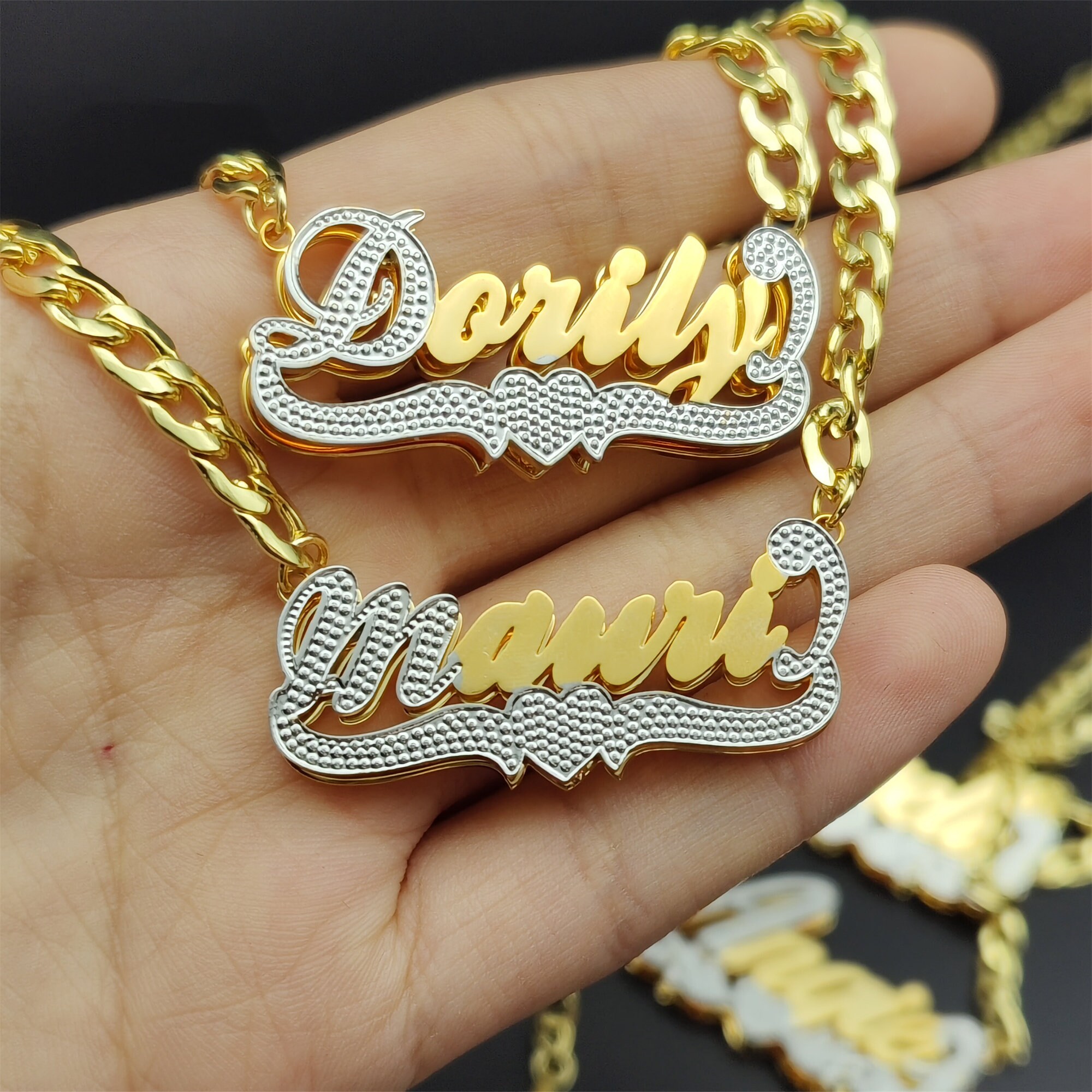 Two Tone Nameplate Necklace, Double Plated Name Necklace Two Tone Nameplate Necklace, Double Plated Name Necklace
