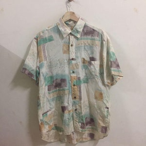 Vintage Elspia Hawaii silk button shirt size M short sleeve