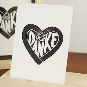 Original Linoldruck "Danke Herz" | DIN A6 Dankeskarte, Postkarte, Wandbild, Karte