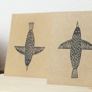 Original Linoldruck Vogel | DIN A6 Dankeskarte, Postkarte, Wandbild, Karte