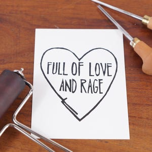 Original Linoldruck "full of love and rage" | DIN A6 Dankeskarte, Postkarte, Wandbild, Karte