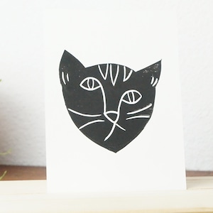 Original Linoldruck Katze | DIN A6 Dankeskarte, Postkarte, Wandbild, Karte