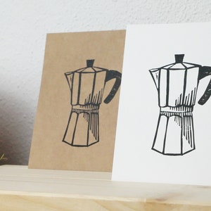 Original Linoldruck Espressokocher | DIN A6 Dankeskarte, Postkarte, Wandbild, Karte