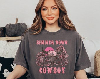 Comfort Colors Simmer Down Cowboy Shirt Western Clothes Nasvhille Tee Country Concert Shirt Howdy Tshirt Western Graphic Tee Bull Skull
