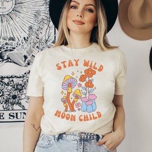 Stay Wild Moon Child Shirt, Retro Hippie Shirt, Mushroom Hoodie, Frog Shirt, Cottagecore Shirt, Aesthetic Shirt, Nature Lover Shirt