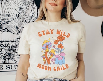 Stay Wild Moon Child Shirt, Retro Hippie Shirt, Mushroom Hoodie, Frog Shirt, Cottagecore Shirt, Aesthetic Shirt, Nature Lover Shirt