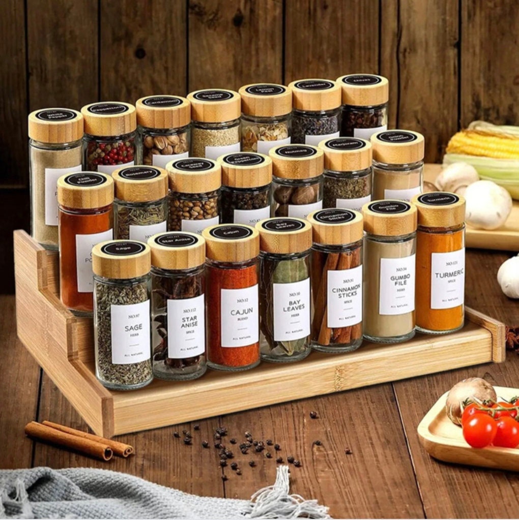 25 Pc Bamboo Glass Spice Jars WITH Rack & Customizable Labels Modern Bamboo  Wood Lid Spice Jar With Shaker Lid, 4oz 120 Ml Spice Jars Set -  Norway