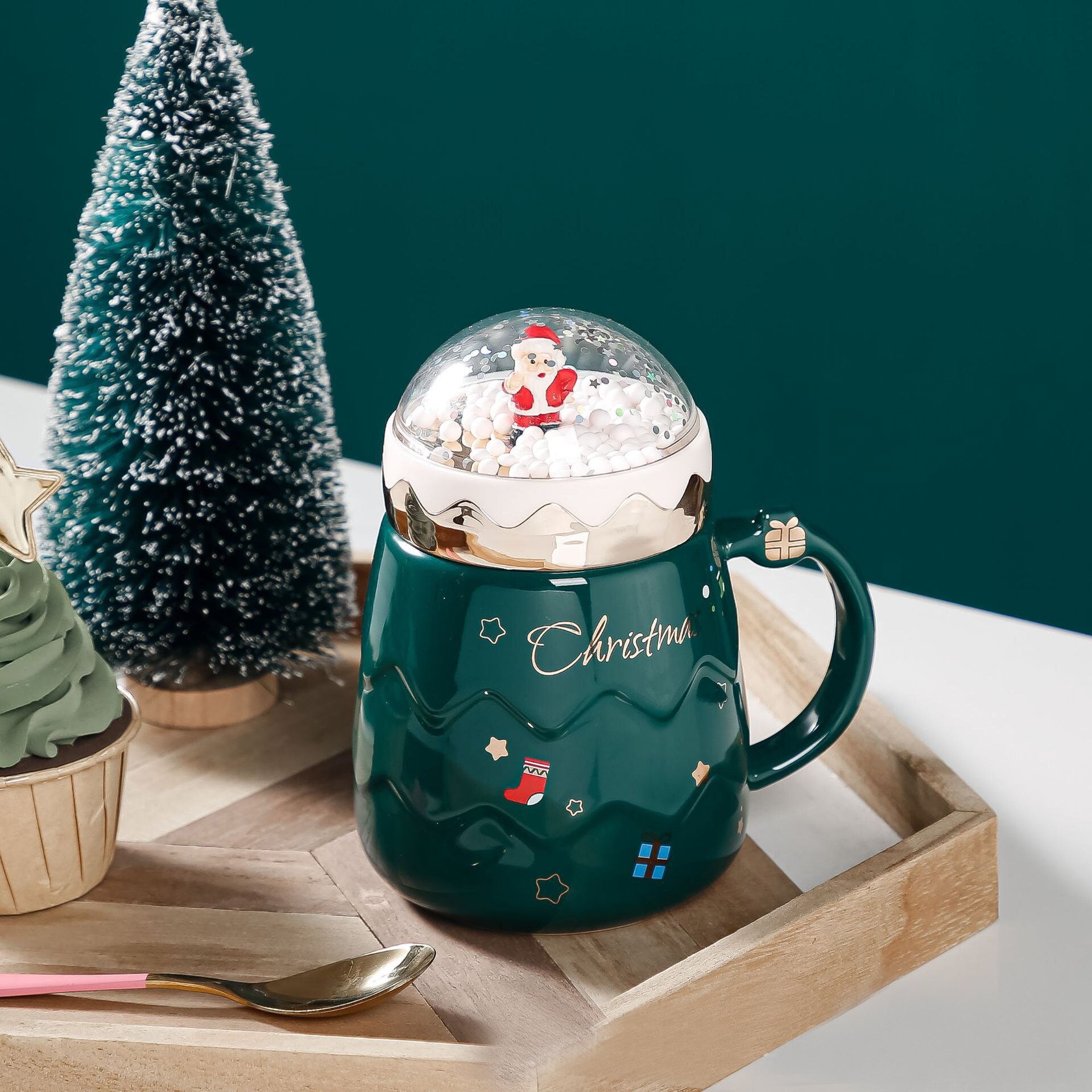 Cream & Gold Santa Mugs  Papa Noel Vintage Inspired Christmas Cups 