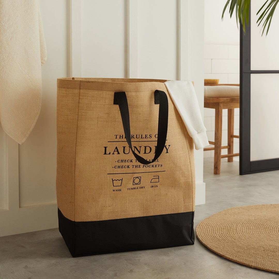 Natural Jute Laundry Bag With Handle Foldable Washing Basket Etsy UK