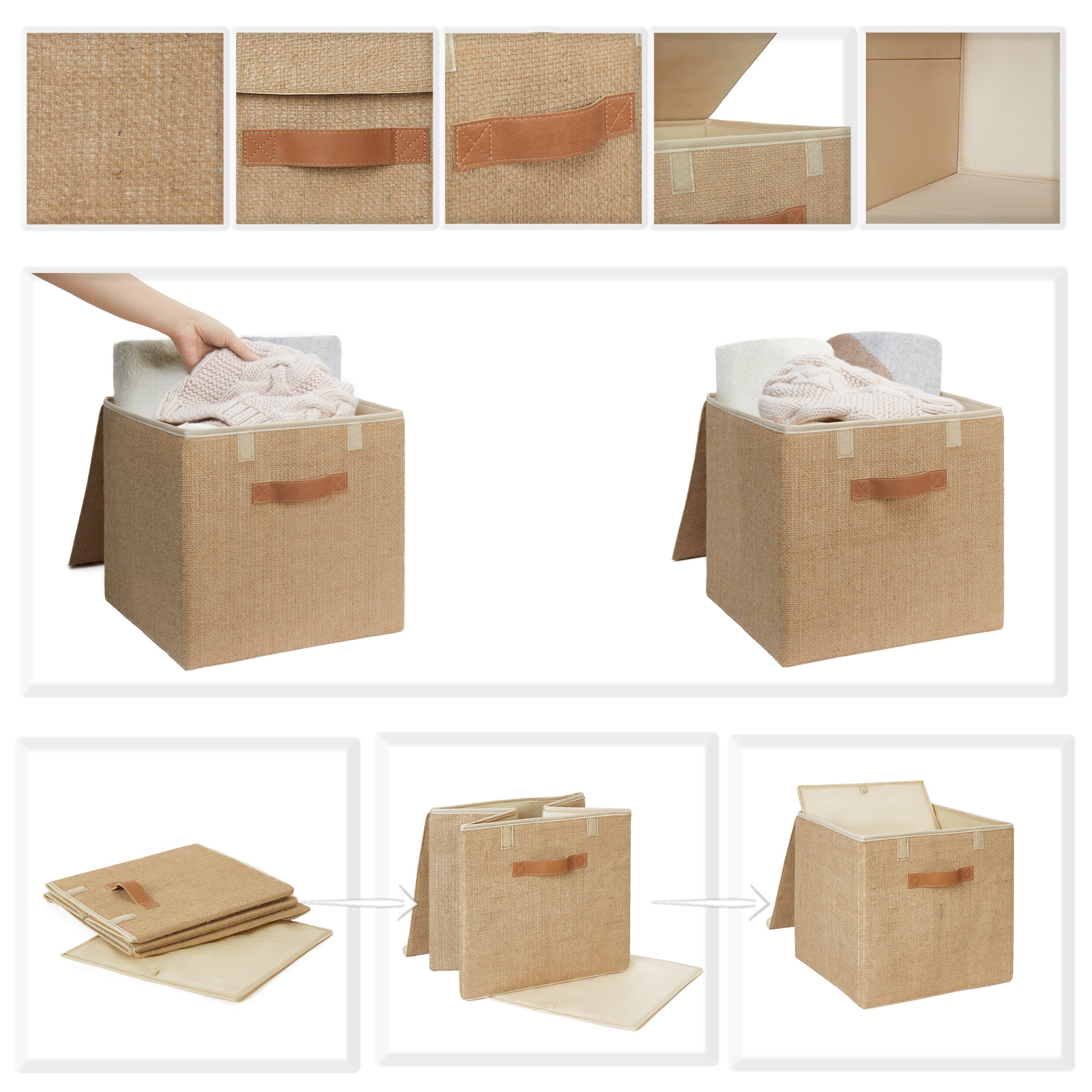 Natural Jute Storage Box With Lid Foldable Storage Cube Etsy UK