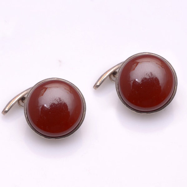 925 Sterling silver Natural Red Onyx Gemstone Men's Handmade Jewelry Cufflinks