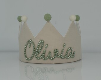 Hand Embroidered Crowns with Pearls for Your Loved Ones' Birthdays and Birthday Parties | Personalized Baby Crown | Custom Handmade Crowns