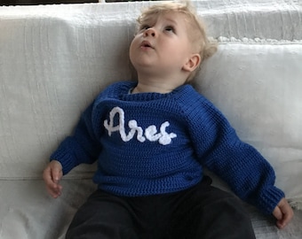 Suéter HECHO A MANO Y PERSONALIZADO para bebés y niños pequeños - Suéter con nombre personalizado bordado a mano de recién nacidos a niños pequeños