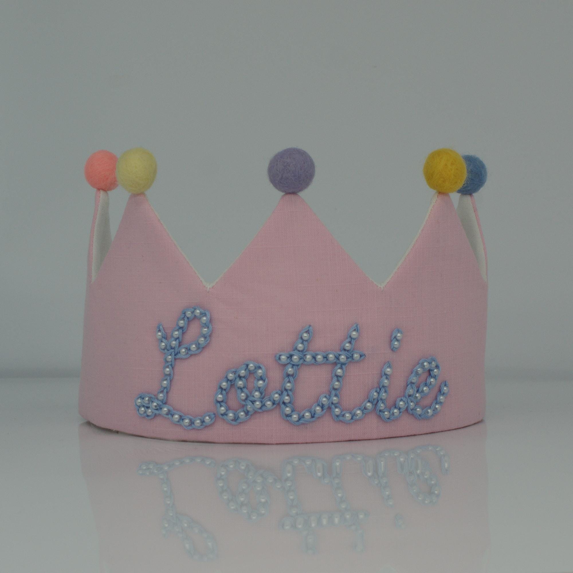 Hand Embroidered Crowns with Pearls for Your Loved Ones' Birthdays and Birthday Parties | Personalized Baby Crown | Custom Handmade Crowns