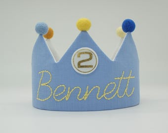 Hand Embroidered Crowns with Pom Poms for Your Loved Ones&#39; Birthdays and Birthday Parties | Personalized Baby Crown | Custom Handmade Crowns
