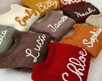 Personalized Baby Sweater - Hand Embroidered Customized Name Baby Sweater - Newborn, Baby Shower, First Birthday Gift For Baby Girls Boys