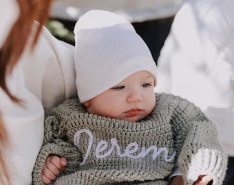 NAME SWEATER, All HANDMADE - Crochet Baby and Toddler Sweater - Personalized Hand Embroidered Name Sweater