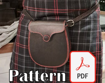 Sporran lederen patroon voor kilt met riemlus, D-ringen