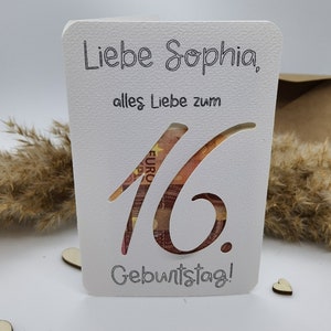 Geldgeschenk-Karte zum 16. GEBURTSTAG (Geburtstagskarte mit Geldfach)