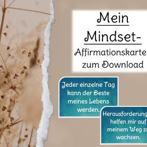 Affirmationskarten "Mein Mindset" (Mutmach-Karten mit Begründungen) Motivationskarten für Kinder und Erwachsene, SOFORT DOWNLOAD