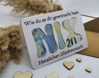 Geldgeschenk-Karte/Gratulationskarte mit Geld "NIX" (personalisierbare Geschenkkarte mit Geldfach für Geburtstag)