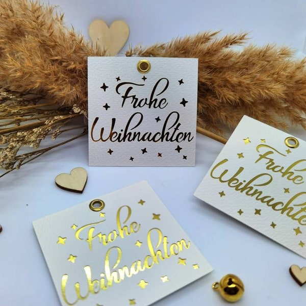 Frohe Weihnachten Geschenkanhänger mit Gold-Prägung (für Geschenke oder kleine Gesten zu Weihnachten)